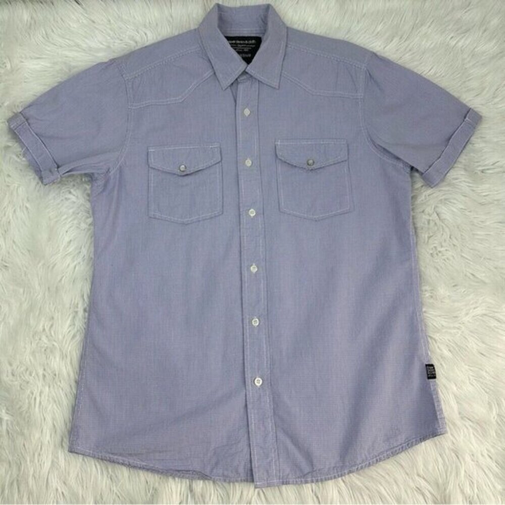 Paper Denim & Cloth Mens‎ Medium Short Sleeve Western Gingham Shirt Purple White